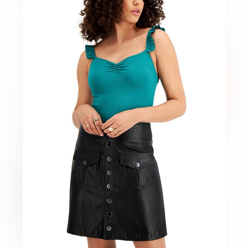 Bar III Ruffle Teal Ribbed Bodysuit NWT